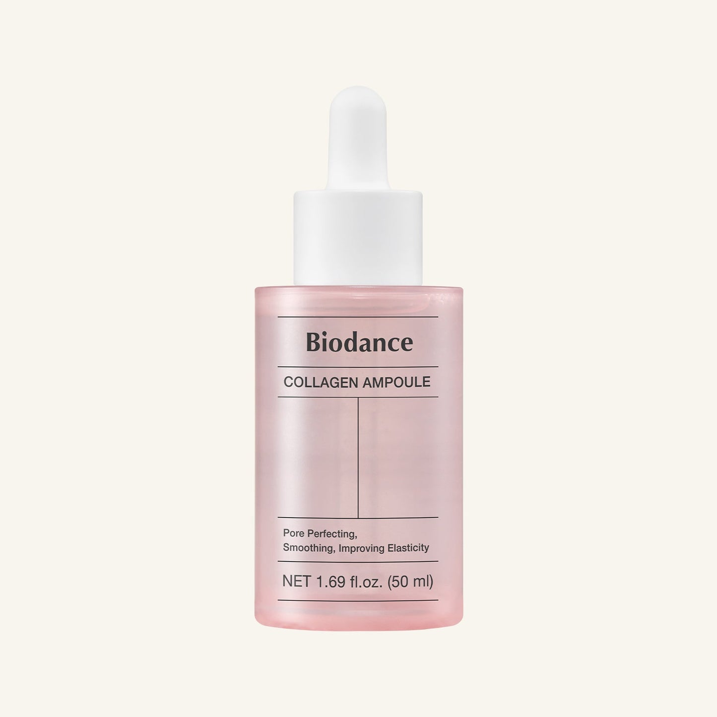 Biodance Pore Tightening Collagen Ampoule 50ml transparent bottle with pipette on white background