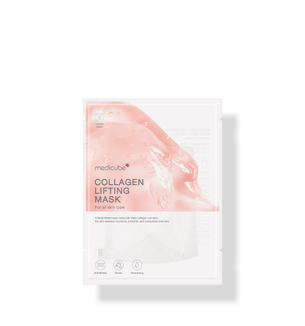 Single Medicube Collagen Lifting Mask sheet in packaging showing mask essence