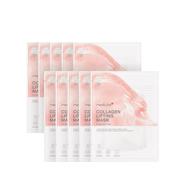 Single Medicube Collagen Lifting Mask sheet in packaging showing mask essence