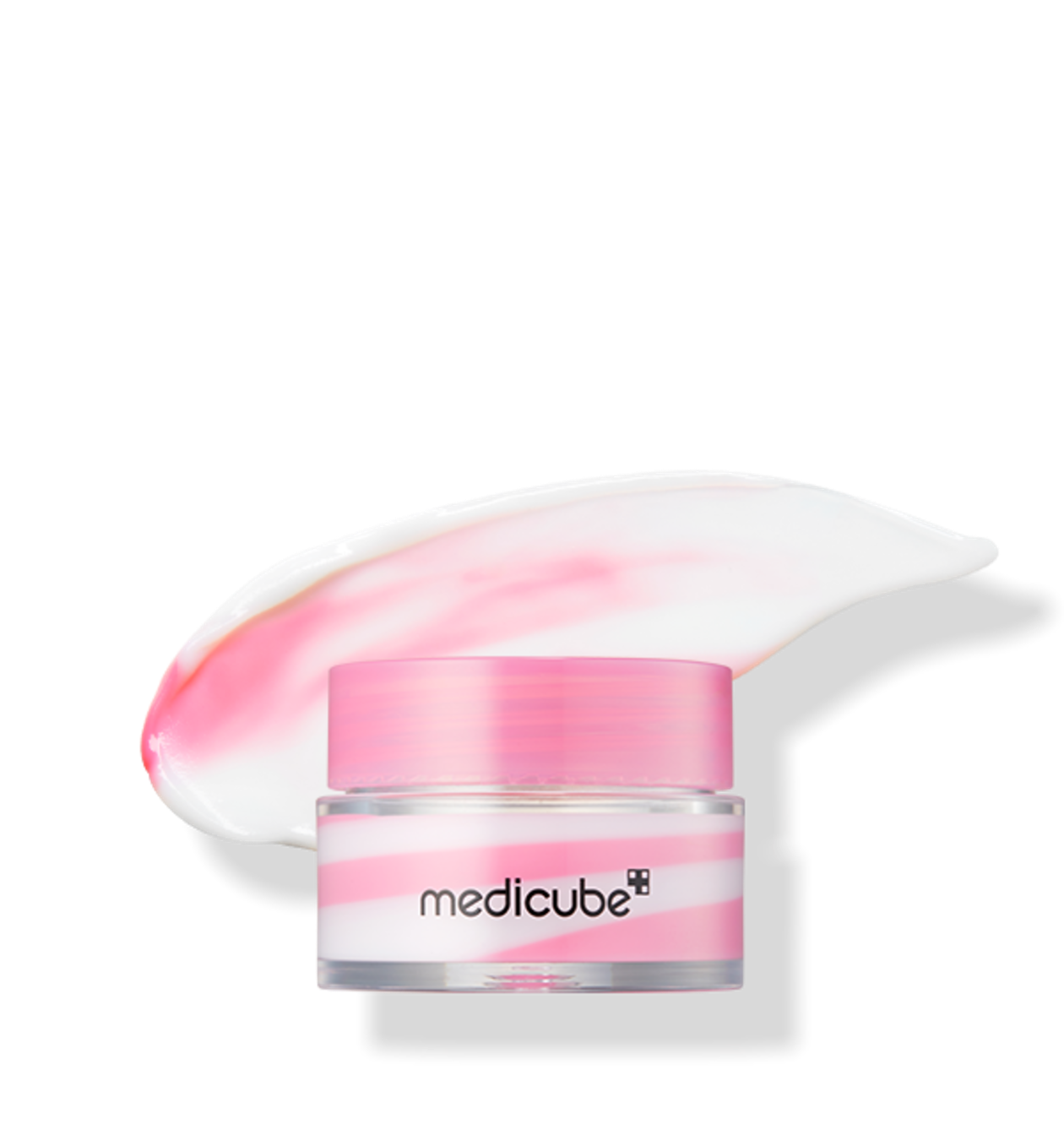 Medicube PDRN Lip Sleeping Mask jar showing glossy balm texture with moist luminous finish