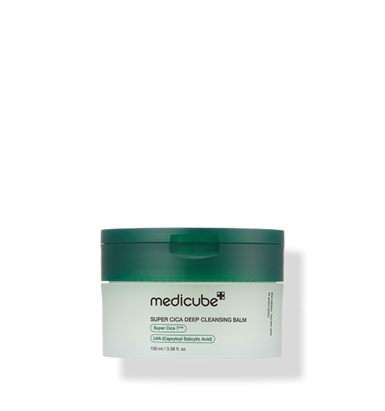Medicube Super Cica Deep Cleansing Balm jar with balm texture and centella powder visuals