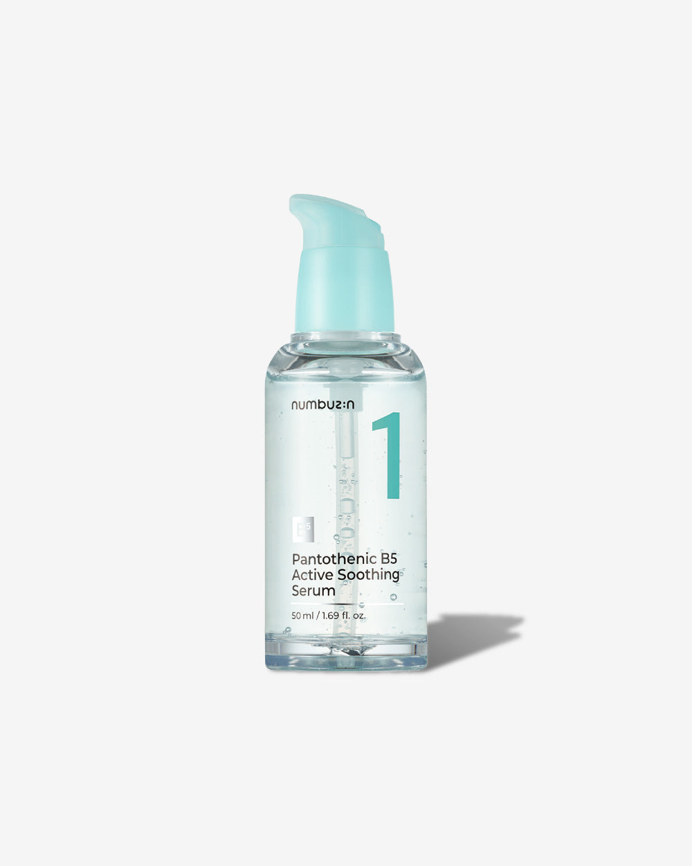 Bottle of Numbuzin No.1 Pantothenic B5 Active Soothing Serum with a clear liquid and clean minimal label