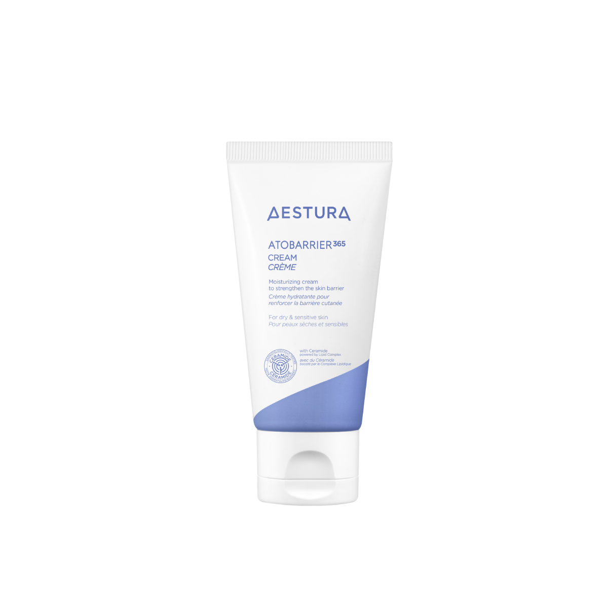 AESTURA AtoBarrier 365 Cream tube showing white cream with micro lipid capsules