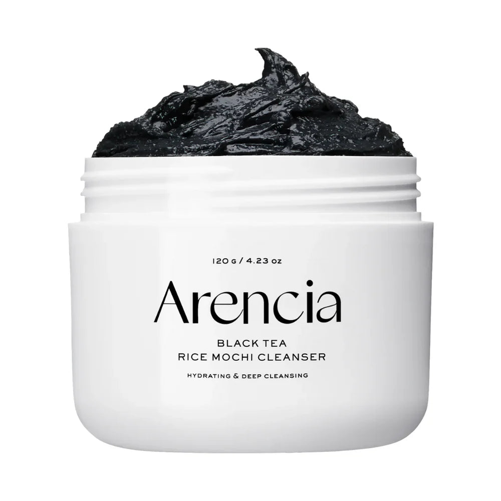 Arencia Black Tea Rice Mochi Cleanser 120g deep pore purifying facial cleanser with fermented black tea, charcoal, and rice extract for balanced healthy-looking skin