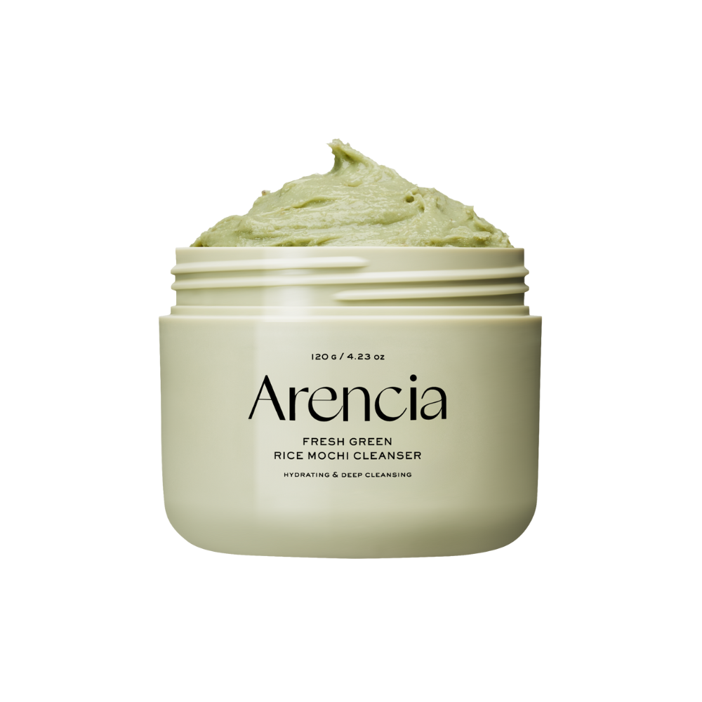 Arencia Fresh Green Rice Mochi Cleanser 120g purifying rice mochi facial cleanser with Green Tea, Rice Powder, Witch Hazel, and Tea Tree for acne-prone skin