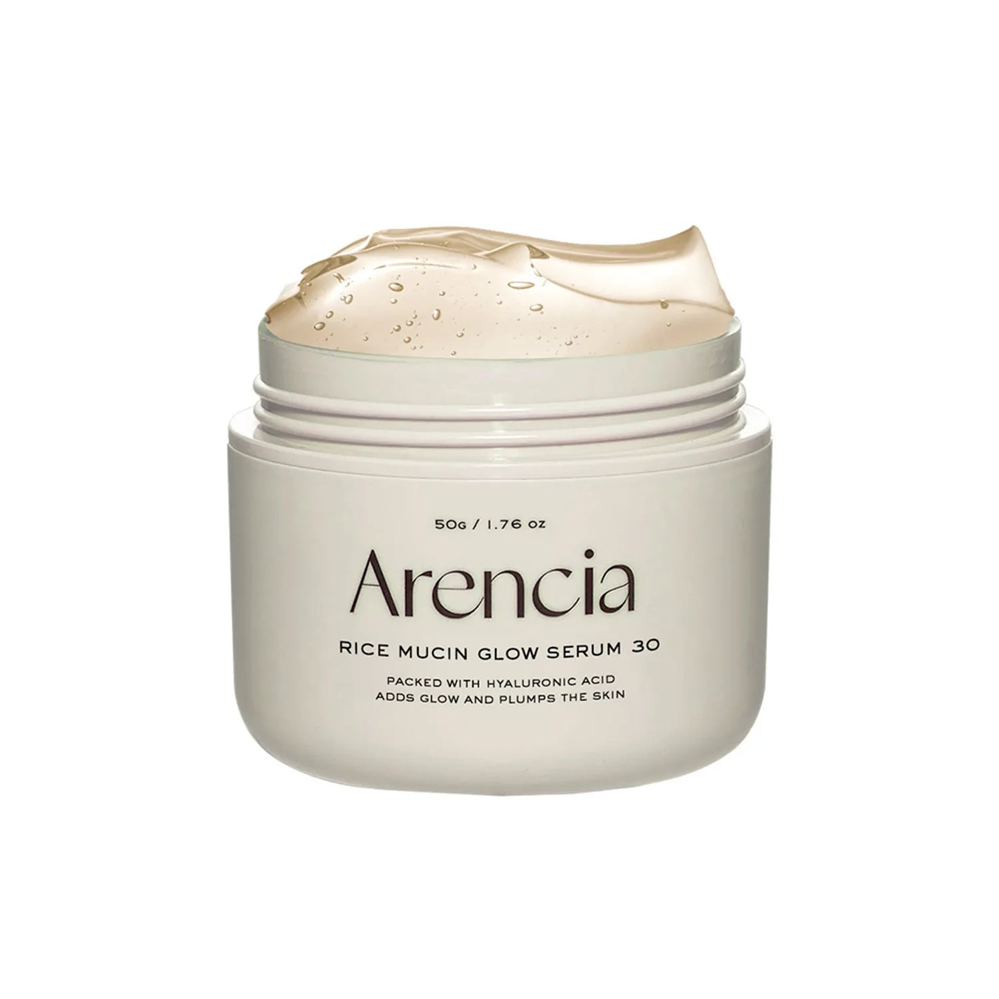 Arencia Rice Mucin Glow Serum 30 50g brightening jelly serum with rice ferment, niacinamide, collagen, and hyaluronic acid for radiant healthy-looking skin