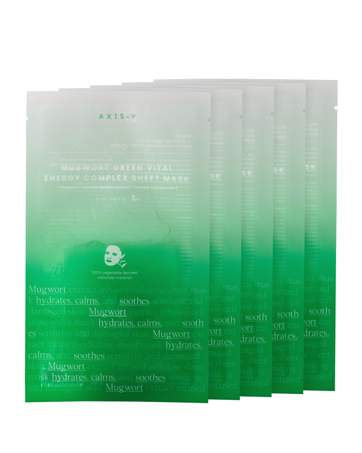 AXIS-Y Mugwort Green Vital Energy Complex Sheet Mask 27ml (5pcs) in white and green packaging