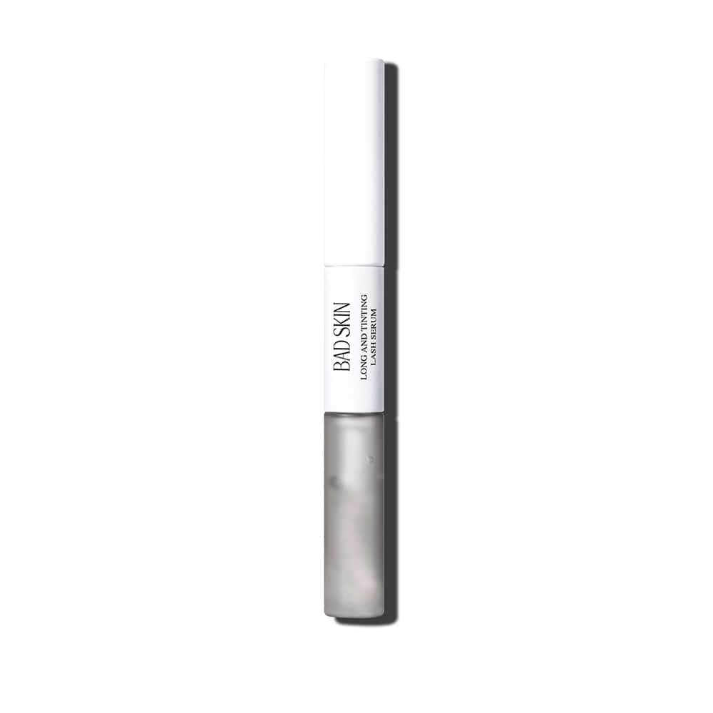 BADSKIN Long and Tinting Lash Serum 5g+5g dual-tube packaging showing black tint brush and clear strengthening serum for lash definition and nourishment