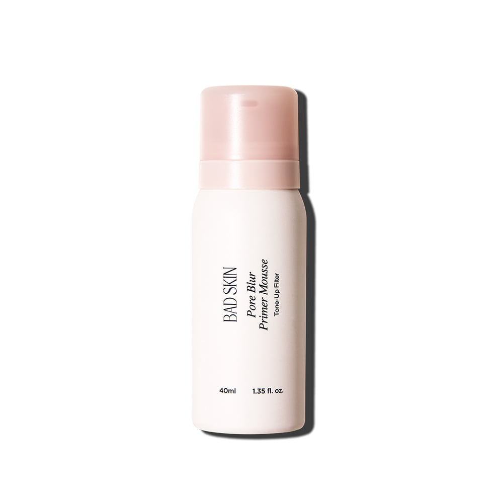 BADSKIN Pore Blur Primer Mousse 40ml with airy lavender-toned mousse texture for pore blurring and smooth makeup base