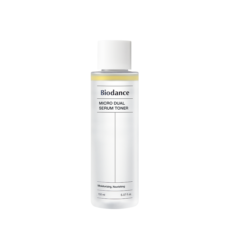 Biodance Micro Dual Serum Toner 150ml bottle showing layered oil and serum