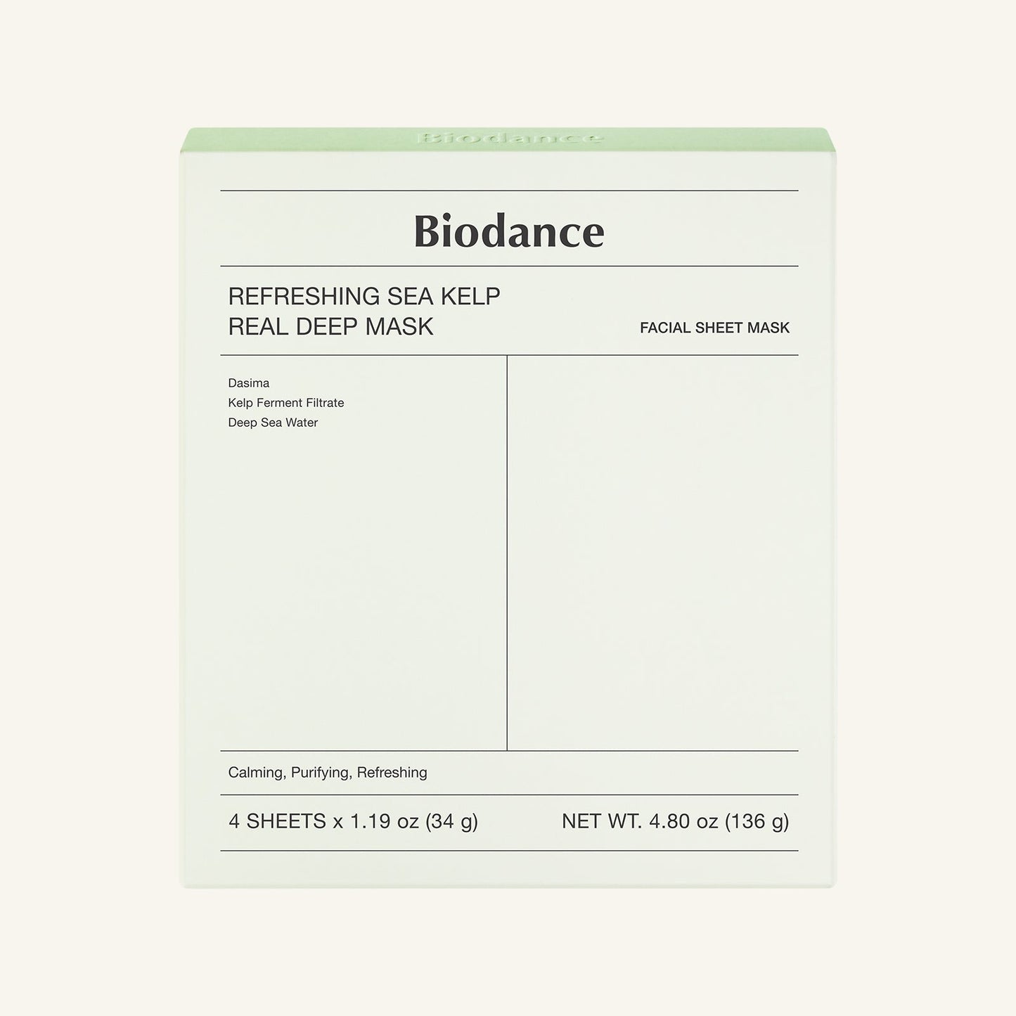 Biodance Refreshing Sea Kelp Real Deep Mask hydrogel sheet mask with green sea kelp design