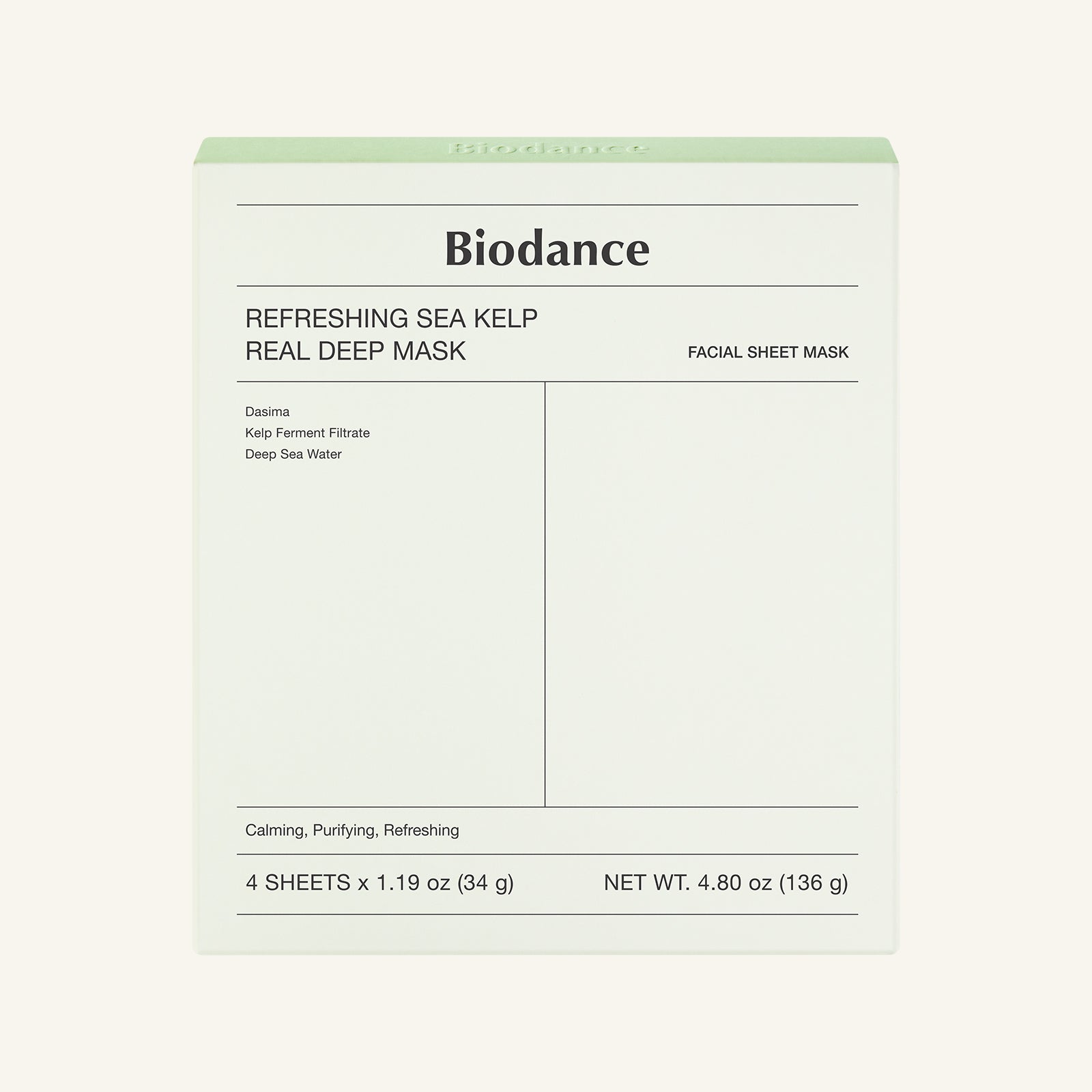 Biodance Refreshing Sea Kelp Real Deep Mask hydrogel sheet mask with green sea kelp design