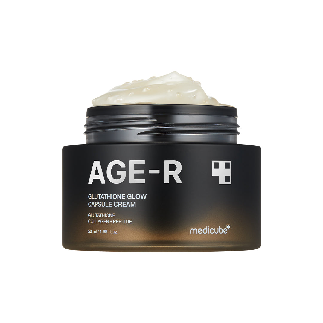 Medicube Age‑R Glutathione Glow Capsule Cream jar with glowing gel-cream texture