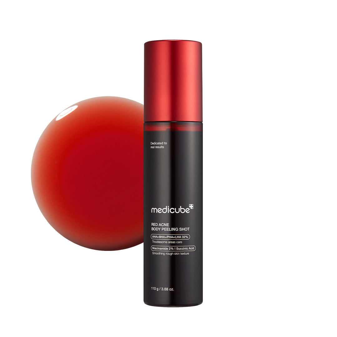 Medicube Red Acne Body Peeling Shot 110 ml airless spray bottle with red acid solution