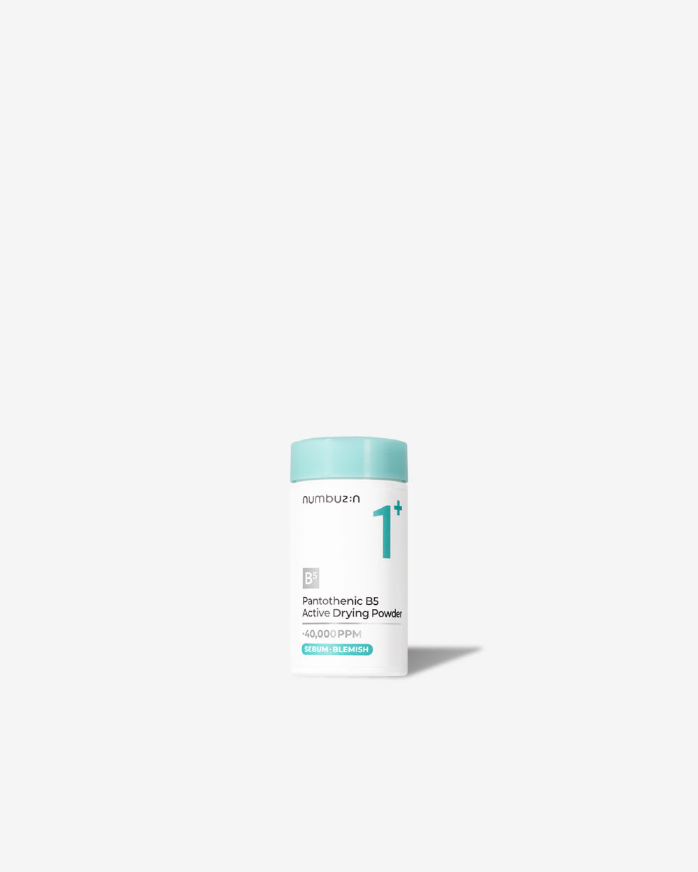 Jar of Numbuzin No.1 Pantothenic B5 Active Drying Powder showing fine white powder inside
