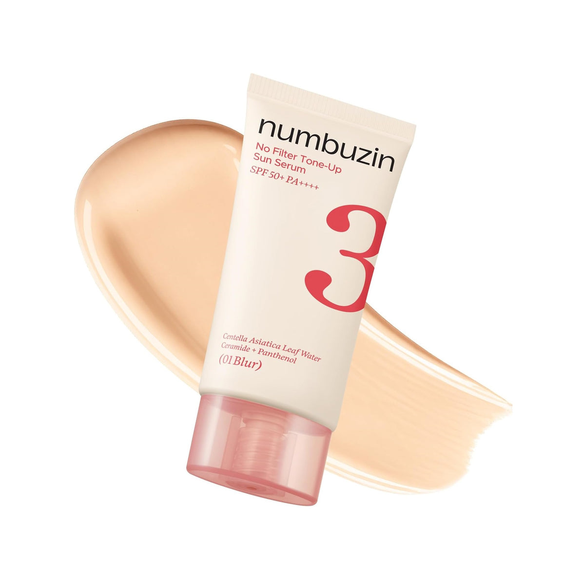numbuzin No.3 No Filter Tone-Up Sun Serum 50ml SPF50+ PA++++ tinted sunscreen for natural tone correction, pore-blurring coverage, and daily UV protection.