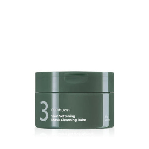 Jar of Numbuzin No.3 Pore & Makeup Cleansing Balm with green tea and charcoal visuals