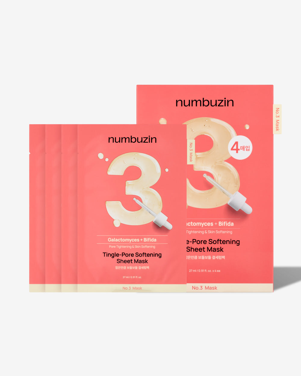Pouch of Numbuzin No.3 Tingle-Pore Softening Sheet Mask with botanical design and mention of tingle effect