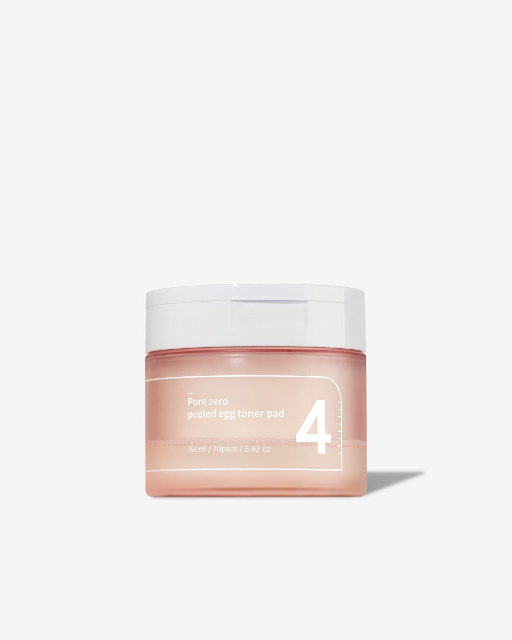 A jar of Numbuzin No.4 Pore Zero Peeled Egg Toner Pads with one pad lifted showing textured and smooth sides