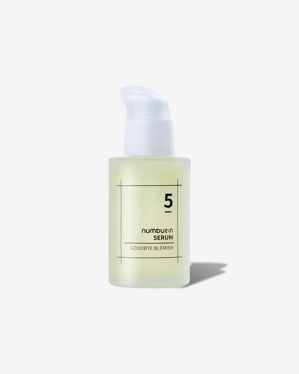 Bottle of Numbuzin No.5 Goodbye Blemish Serum with clear gel texture and minimal label