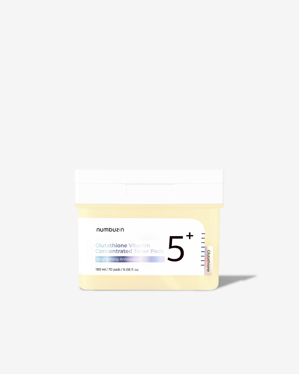 numbuzin No.5+ Vitamin-Niacinamide Concentrated Pads stack with one pad showing translucent jelly essence and gauze side