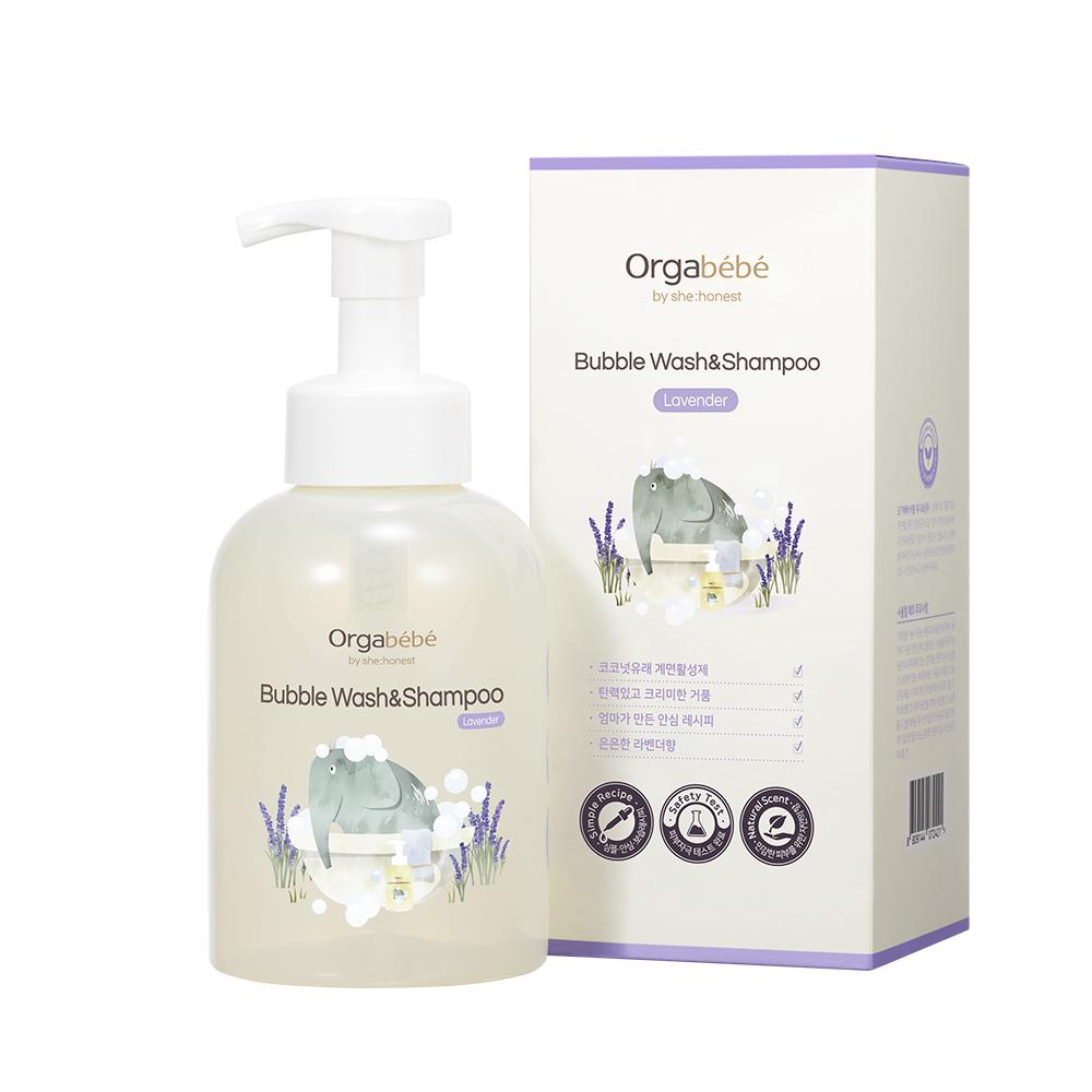 Orgabebe Bubble Wash and Shampoo 500ml bottle producing soft gentle foam for baby cleansing