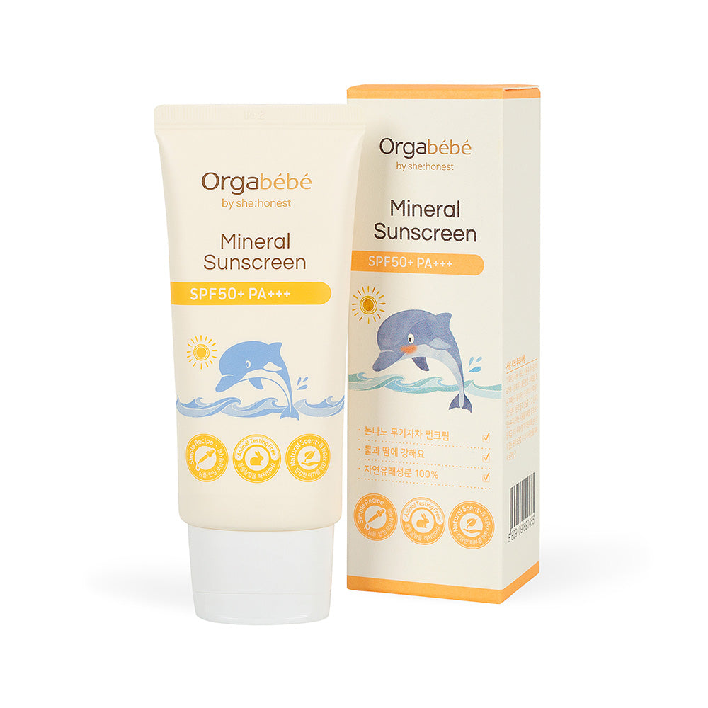 Orgabebe Mineral Sunscreen SPF50+ PA+++ 50 g tube for baby and sensitive skin with 100 % mineral filters and water-sweat resistant formula