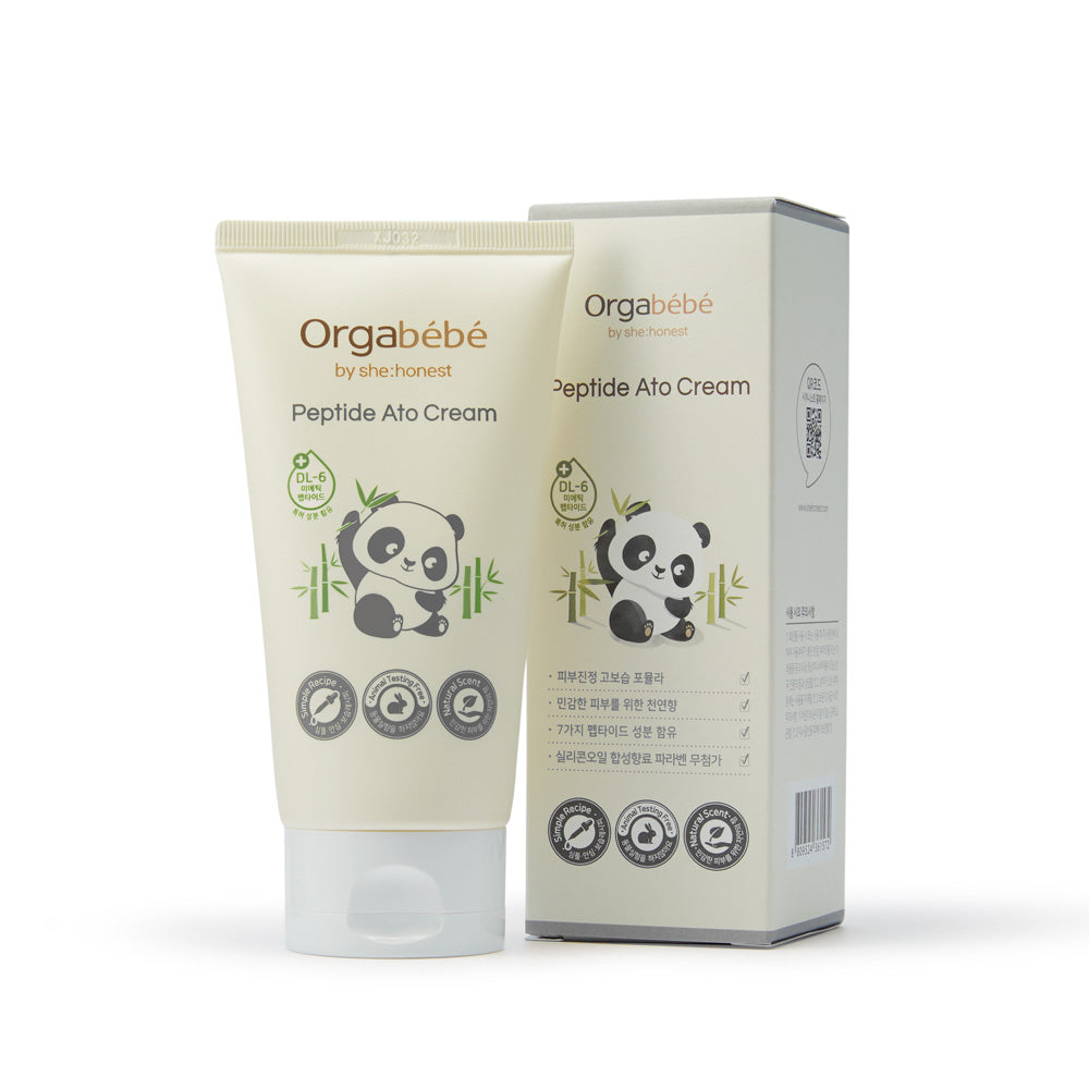 Orgabebe Peptide Ato Cream 150 ml tube with rich moisture cream texture for sensitive and atopic skin barrier support