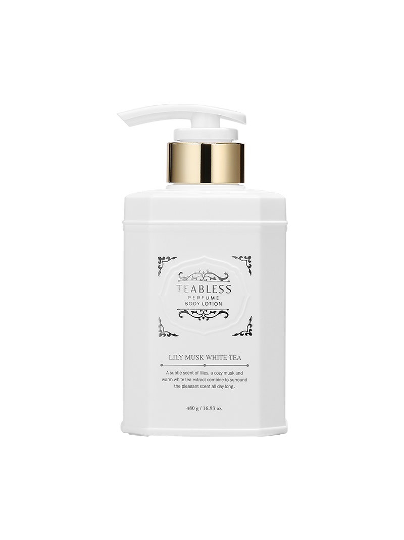 Teabless Perfume Body Lotion 480g bottle with multiple scent options for tea inspired fragrance and moisturizing body formula