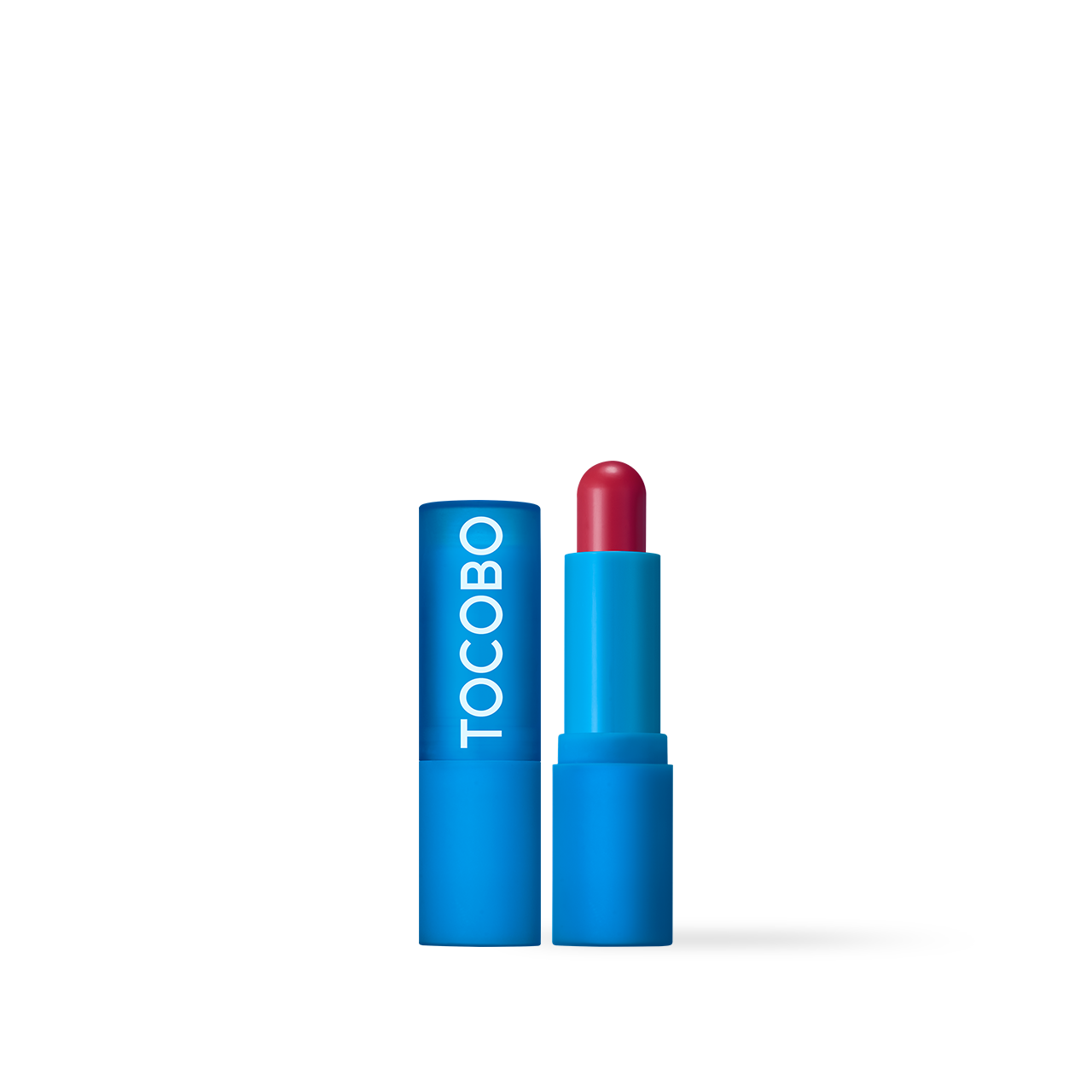 TOCOBO Powder Cream Lip Balm tube 3.5 g in pastel colour with powder-matte finish swatch on lips for soft blurred effect