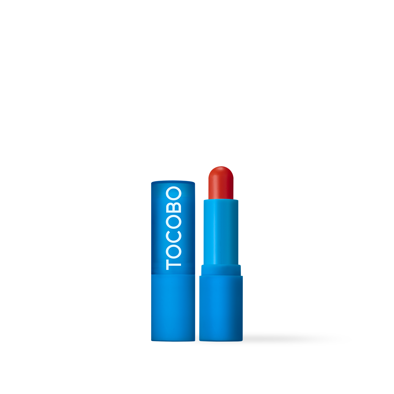 TOCOBO Powder Cream Lip Balm tube 3.5 g in pastel colour with powder-matte finish swatch on lips for soft blurred effect
