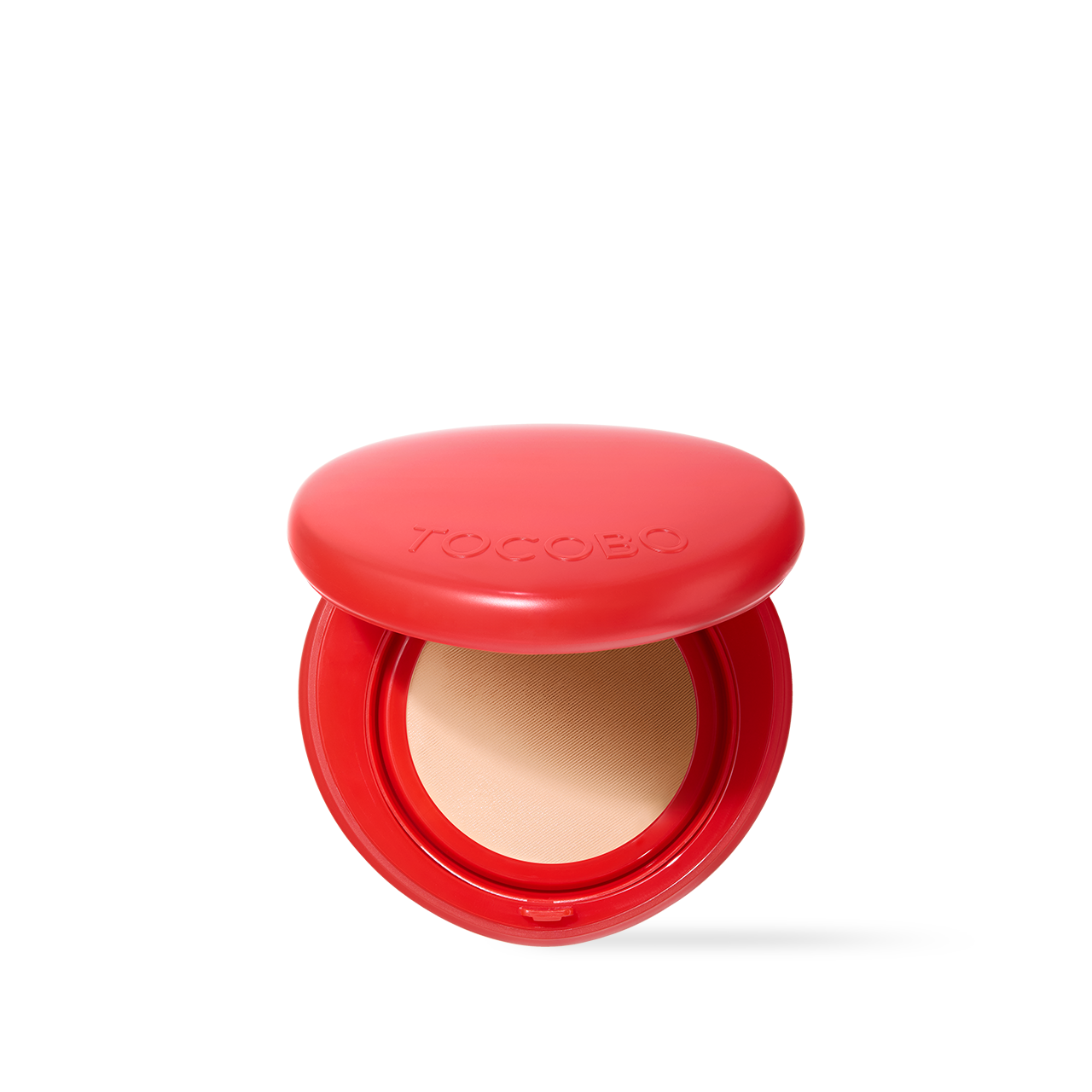 Tocobo Apple Dewy Fit Cushion compact open showing cushion pad and swatches for six shades with radiant skin finish