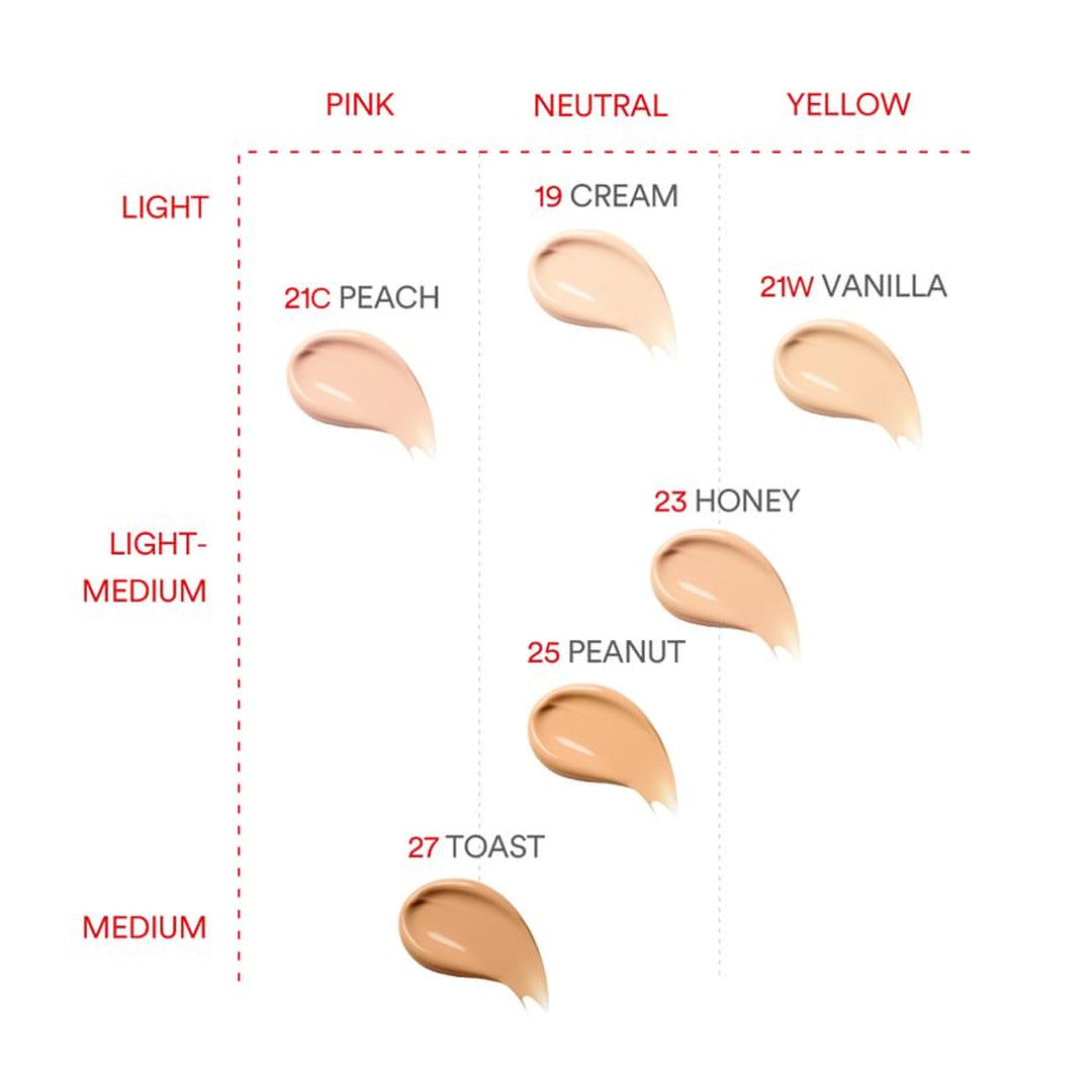 Tocobo Apple Dewy Fit Cushion compact open showing cushion pad and swatches for six shades with radiant skin finish