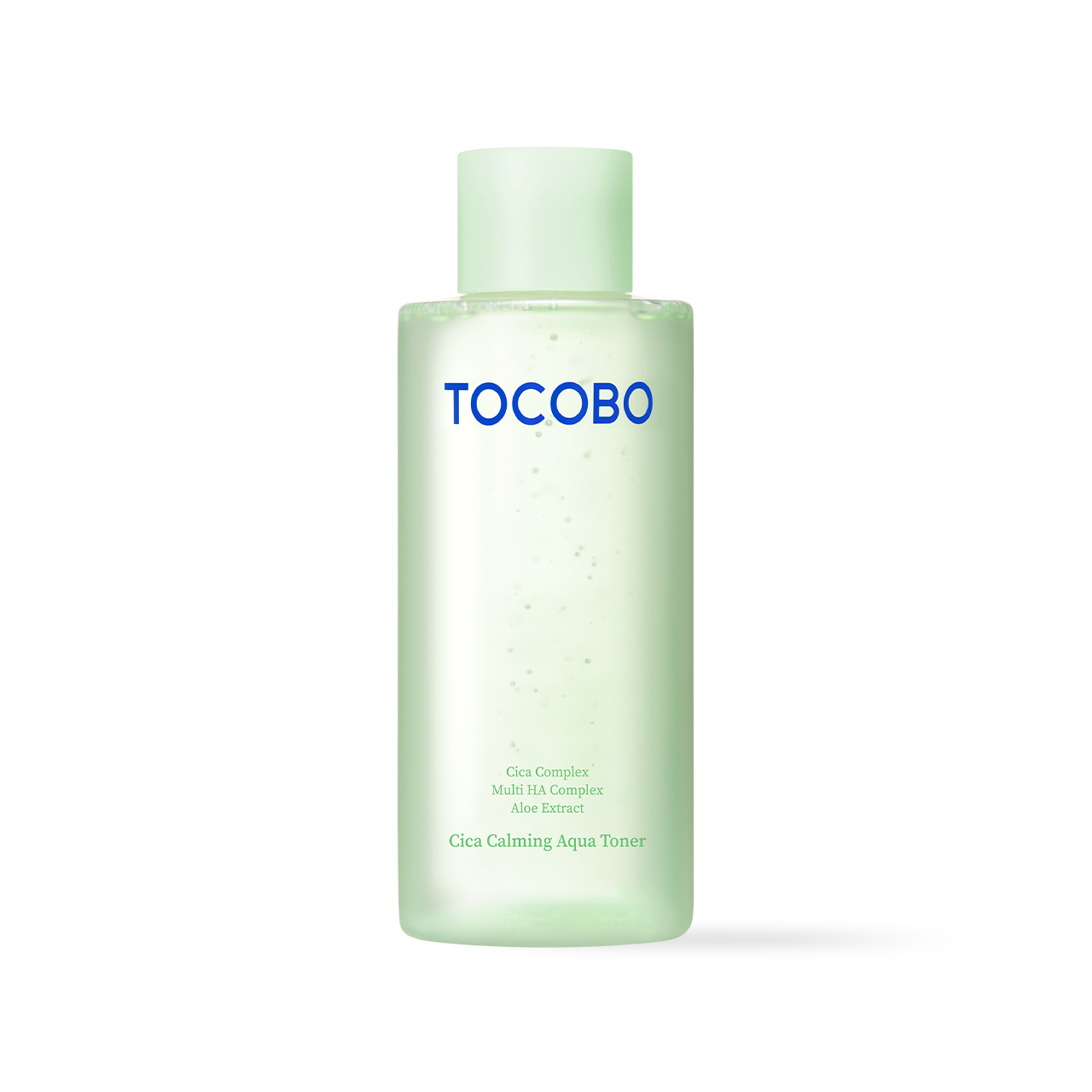 TOCOBO Cica Calming Aqua Toner bottle 200 ml with light aqua packaging and imagery hinting at centella aloe soothing hydration