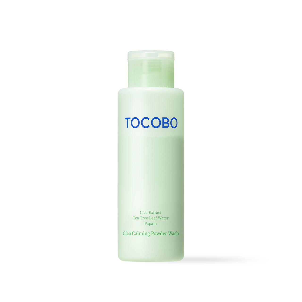 TOCOBO Cica Calming Powder Wash 50g jar and powder texture demonstrating gentle enzyme cleansing for sensitive skin