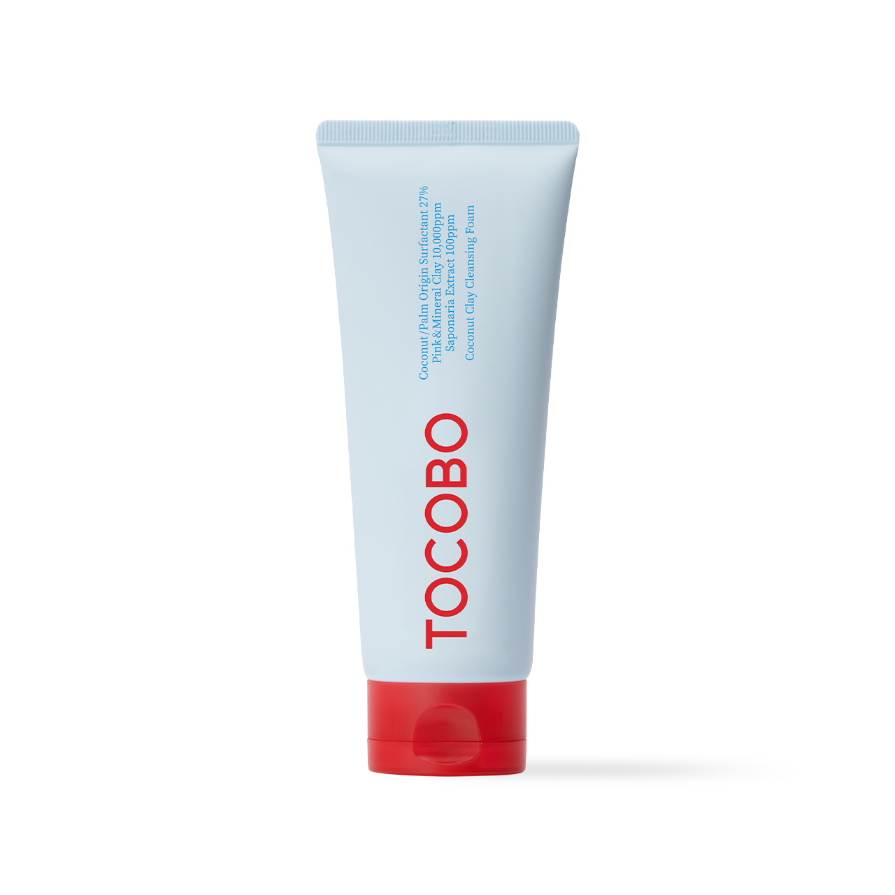 TOCOBO Coconut Clay Cleansing Foam 150 mL tube with rich pink clay texture, showcasing micro-bubble foam for oily/combination skin