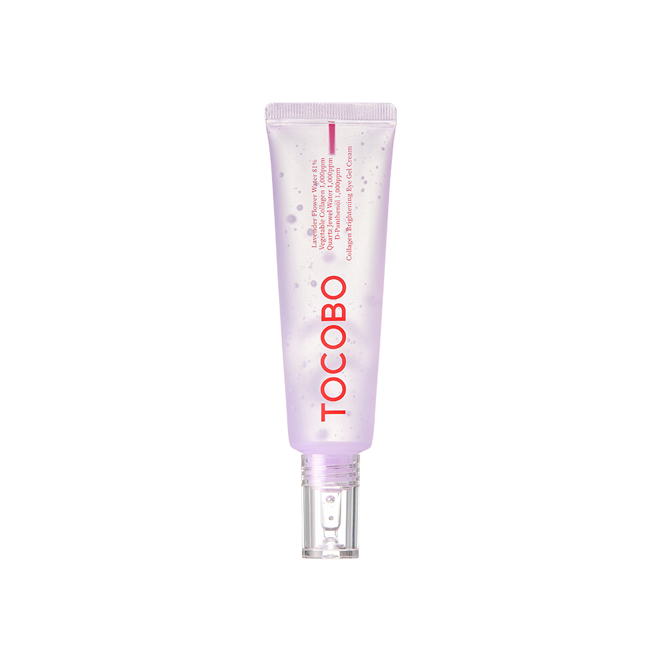 TOCOBO Collagen Brightening Eye Gel Cream jar with lightweight gel texture, lavender accents