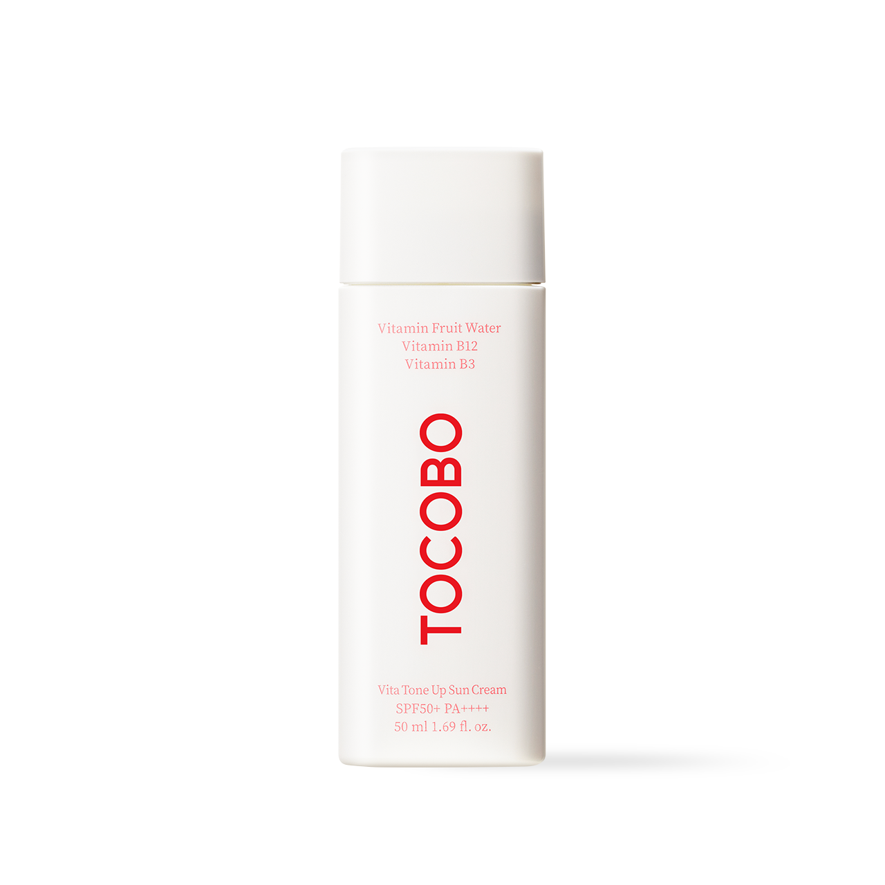 TOCOBO Vita Tone Up Sun Cream 50 ml tube showing soft pink tone-up finish and sun protection label