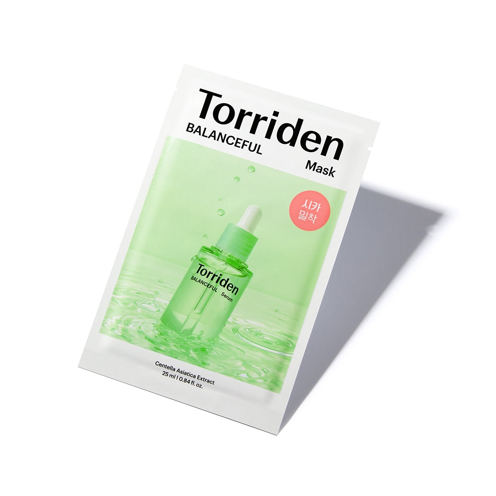 Torriden Balanceful Cica Mask single sheet in packaging with centella graphics