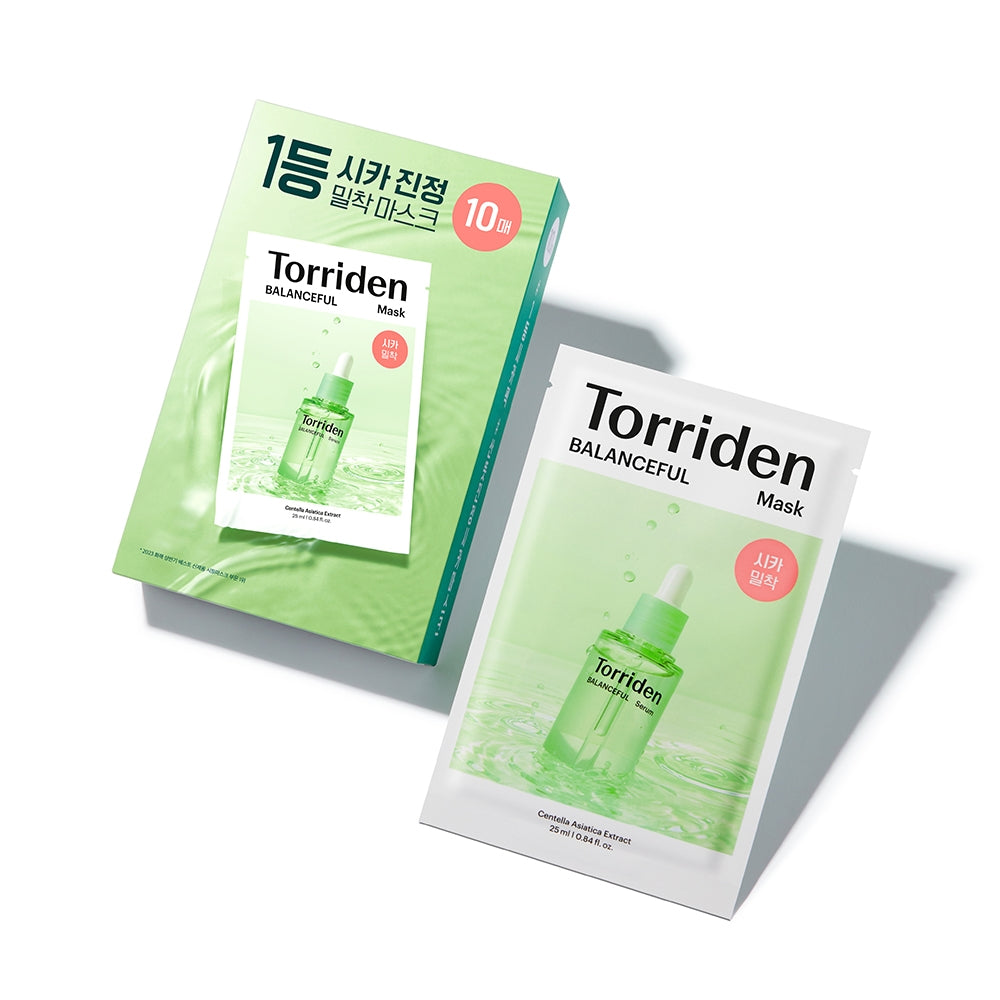 Torriden Balanceful Cica Mask single sheet in packaging with centella graphics