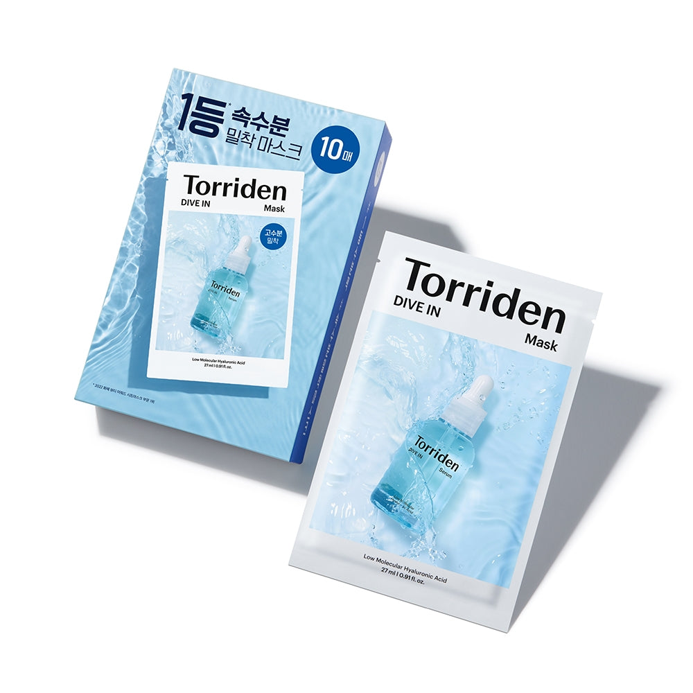 Torriden DIVE‑IN Low Molecular Hyaluronic Acid Mask Pack – box of 10 sheet masks